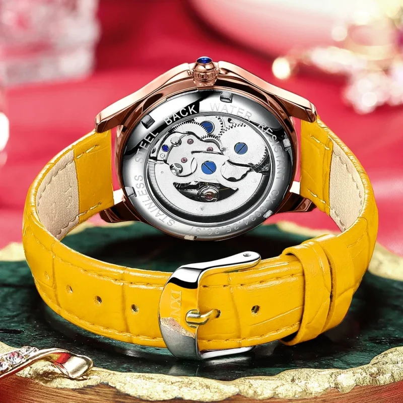 Ladies Luxury Automatic Watch with Skeleton Dial and Stainless Steel Bracelet - Image 4