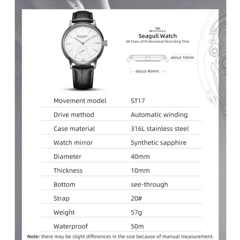 Classic Automatic Self-Wind Mechanical Watch with Sapphire Crystal and Leather Strap - Image 2
