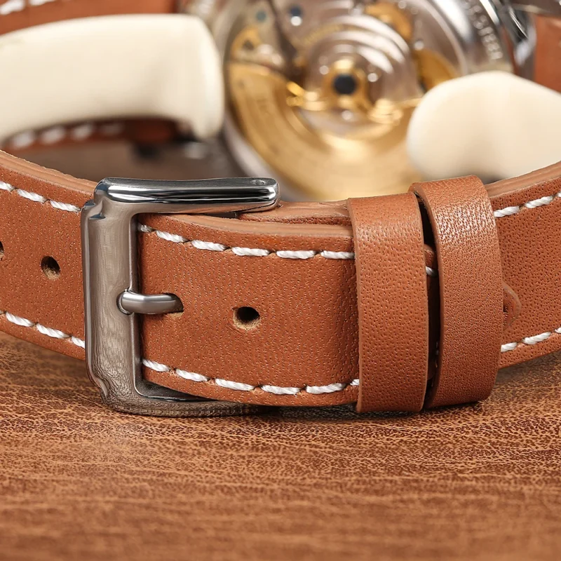 Vintage Automatic Watch with 100M Water Resistance and Sapphire Crystal, Stainless Steel Case with Leather Strap - Image 6