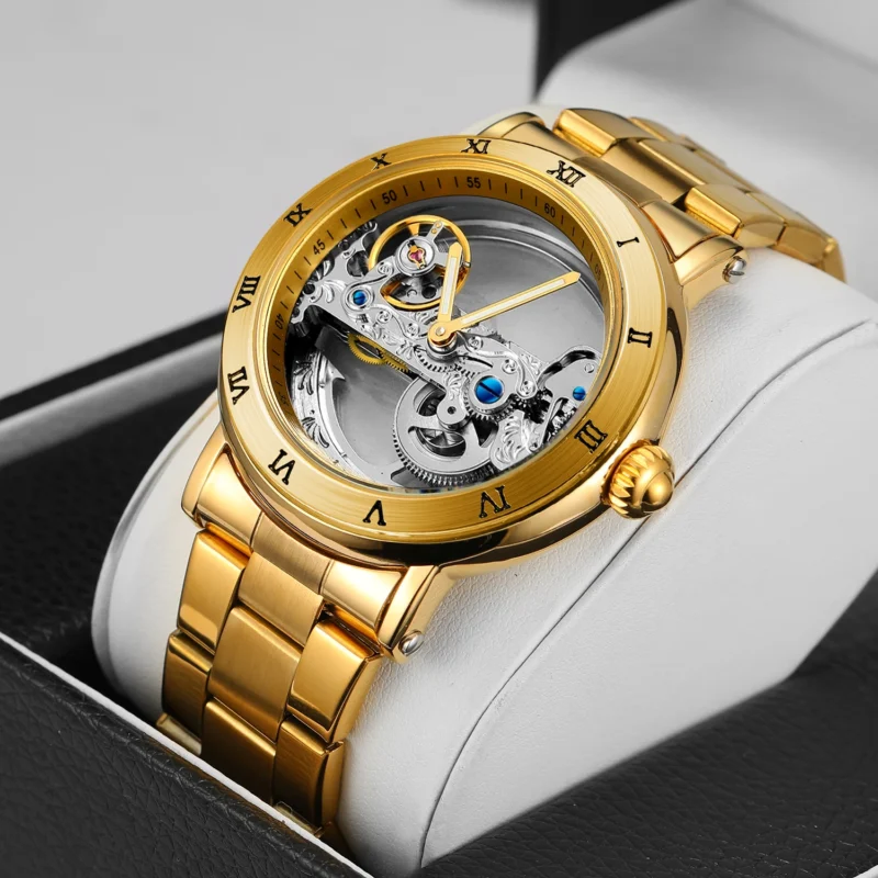 Luxury Skeleton Automatic Watch with Roman Numerals and Genuine Leather Strap - Image 4
