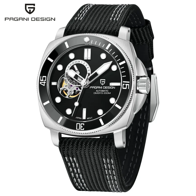 Square Automatic Dive Watch Seiko NH39A Movement Sapphire Crystal 656ft Water Resistant Steel Bracelet - Image 9
