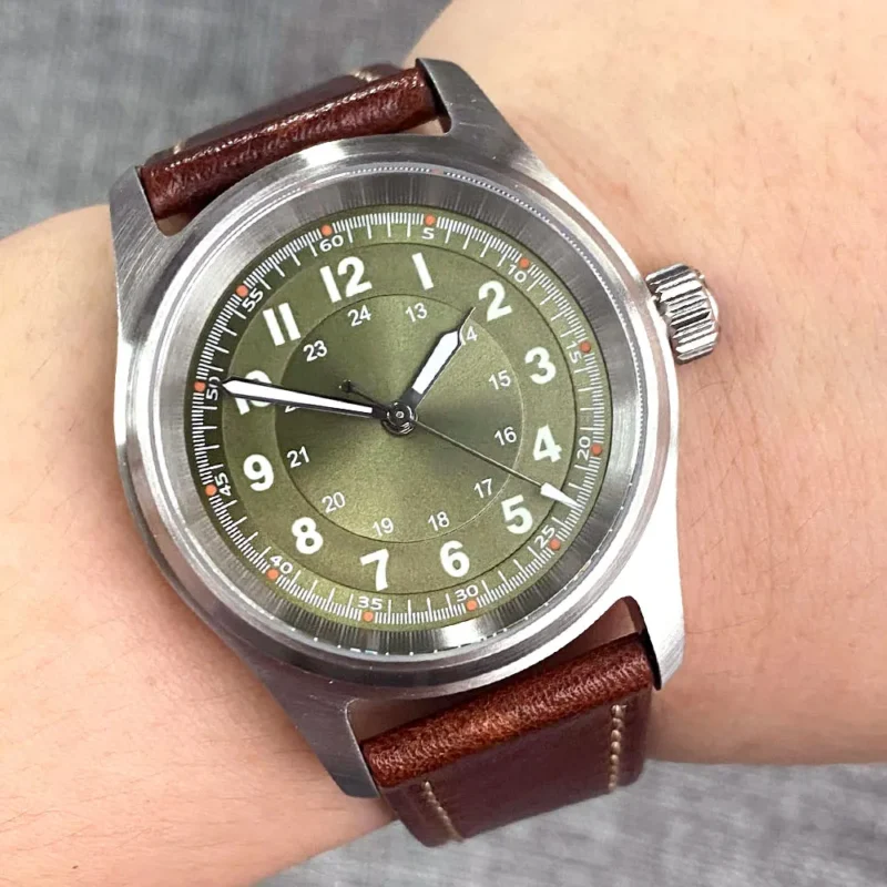 Vintage Bronze 36mm Automatic Pilot Watch with Sapphire Crystal and Leather Strap - Image 13