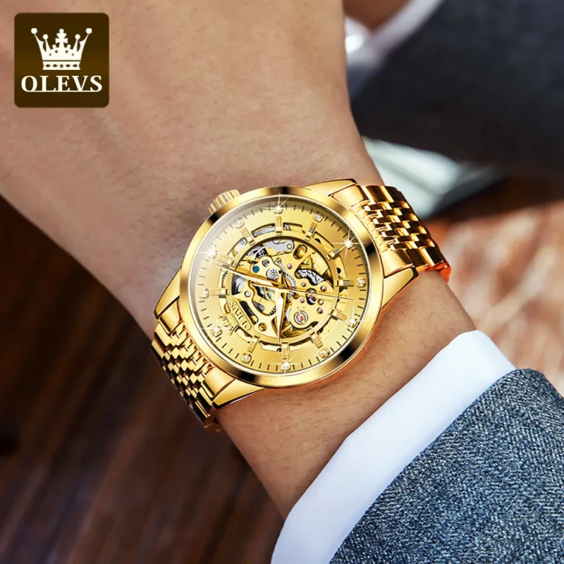 Luxury Skeleton Automatic Watch with Stainless Steel Case and Luminous Display - Image 6