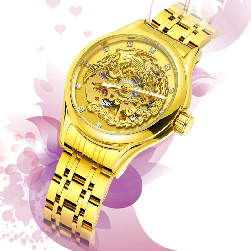 Luxury Skeleton Automatic Ladies Watch with Diamond Dial and Stainless Steel Bracelet - Image 2