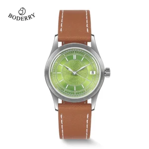 Vintage Automatic Watch with 100M Water Resistance and Sapphire Crystal, Stainless Steel Case with Leather Strap