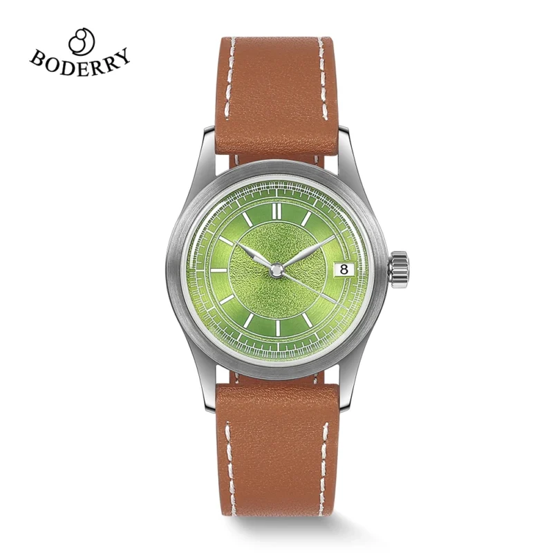 Vintage Automatic Watch with 100M Water Resistance and Sapphire Crystal, Stainless Steel Case with Leather Strap