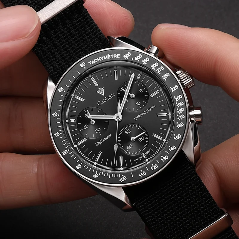 Classic Chronograph Quartz Watch with Sapphire Crystal and Canvas Strap - Image 2