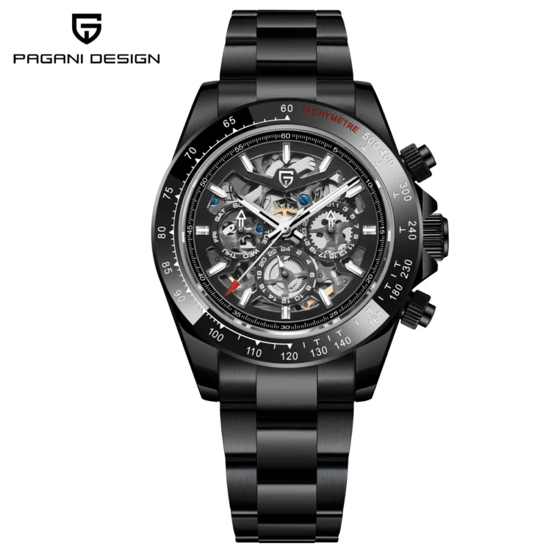 Luxury Skeleton Automatic Watch with Sapphire Crystal and Stainless Steel Bracelet - Image 7