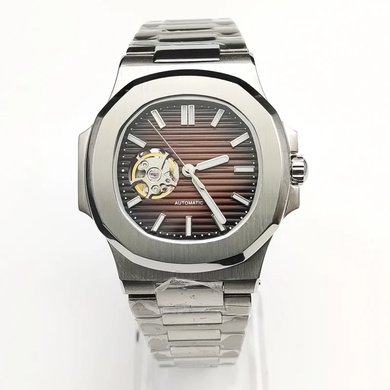 Luxury Square Automatic Watch with Sapphire Crystal and Luminous Coffee Dial - Image 10