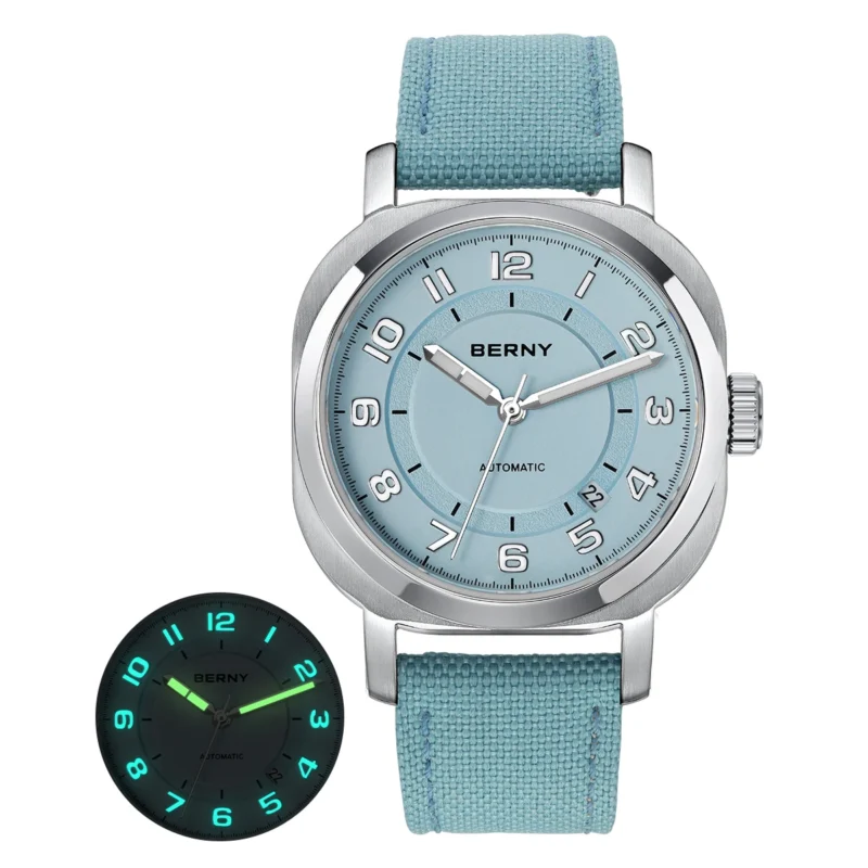 Square Automatic Ladies Watch with Sapphire Crystal and Canvas Strap - Image 11