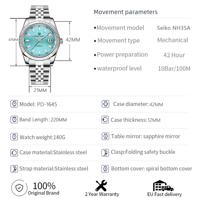 Professional Automatic Dive Watch with NH35 Movement Sapphire Crystal and Stainless Steel Bracelet - Image 2
