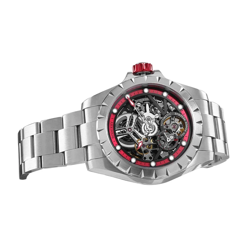 Skeleton Automatic Mechanical Watch with Stainless Steel Case and Luminous Display - Image 4
