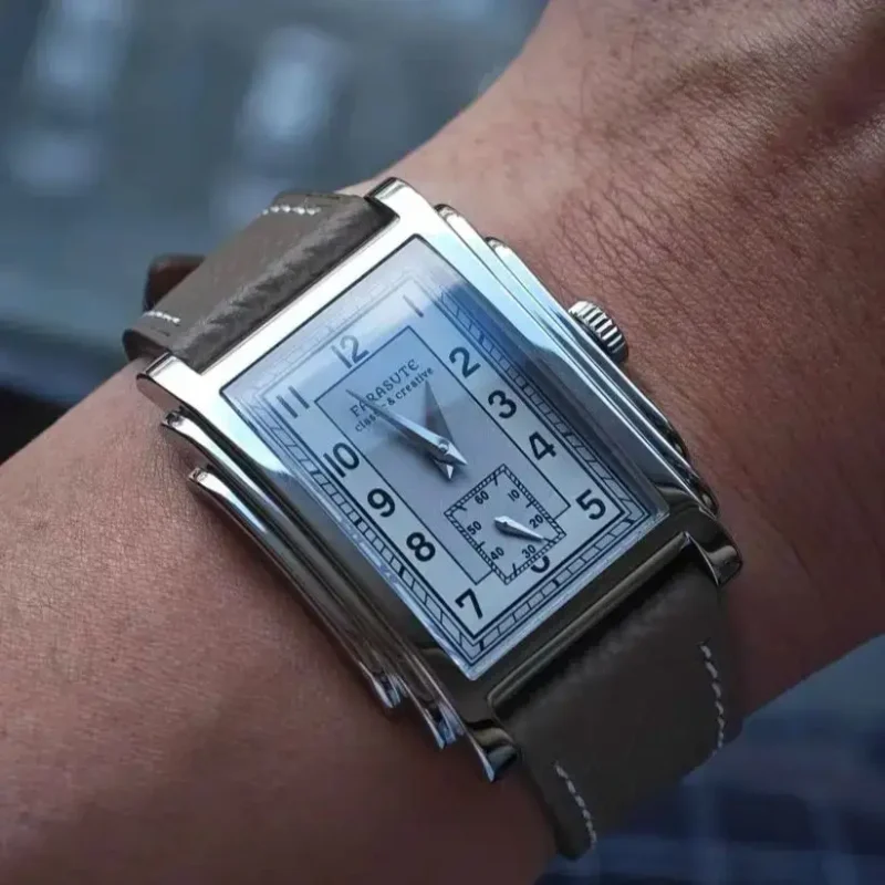 Elegant Square Manual Wind Mechanical Watch with Sapphire Crystal and Leather Strap - Image 5