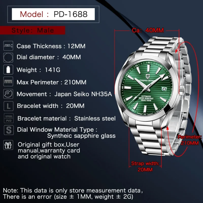 Professional Dive Automatic Watch with Sapphire Crystal and Stainless Steel Bracelet - Image 6