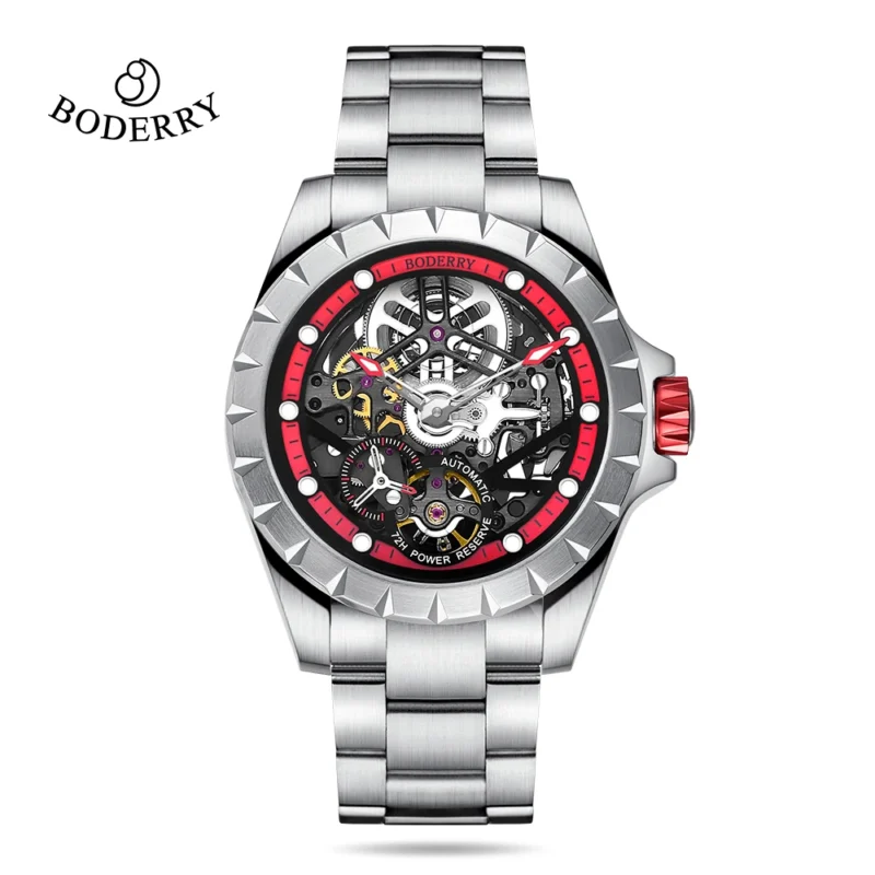 Skeleton Automatic Mechanical Watch with Stainless Steel Case and Luminous Display - Image 10