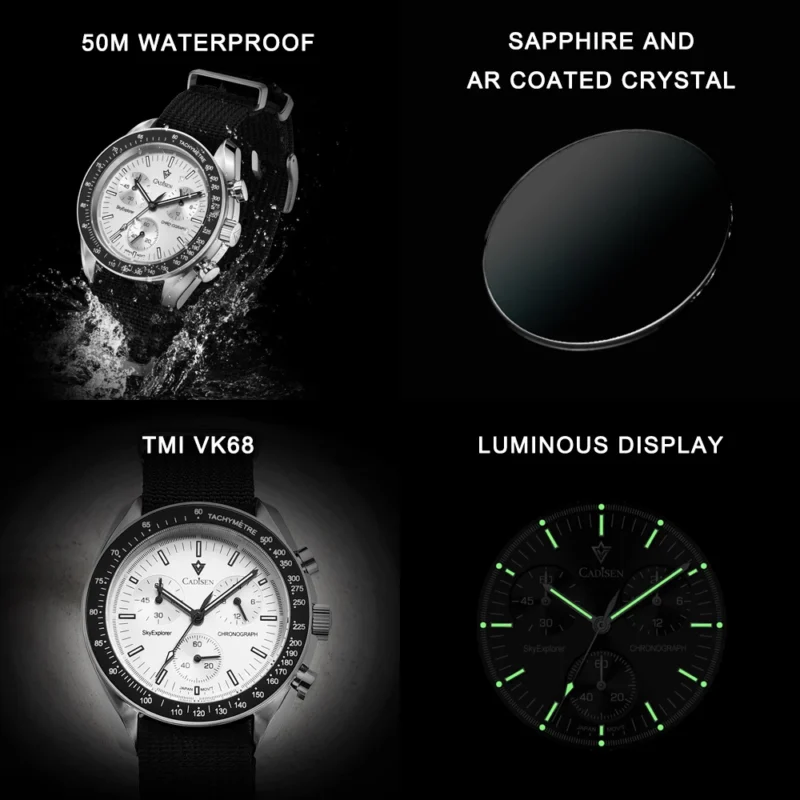 Classic Chronograph Quartz Watch with Sapphire Crystal and Canvas Strap - Image 6