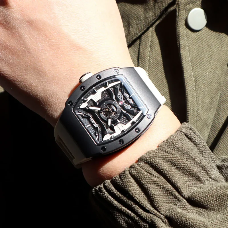 Skeleton Automatic Mechanical Watch with Luminous Dial and Silicone Strap - Image 3