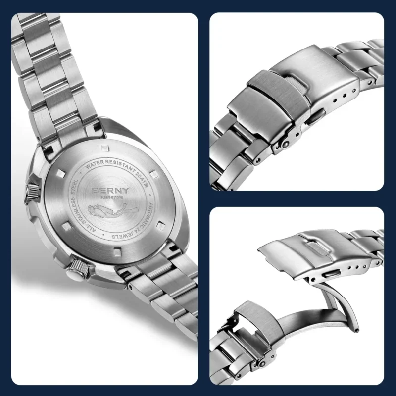 Professional Automatic Dive Watch with Sapphire Crystal and Stainless Steel Bracelet - Image 6