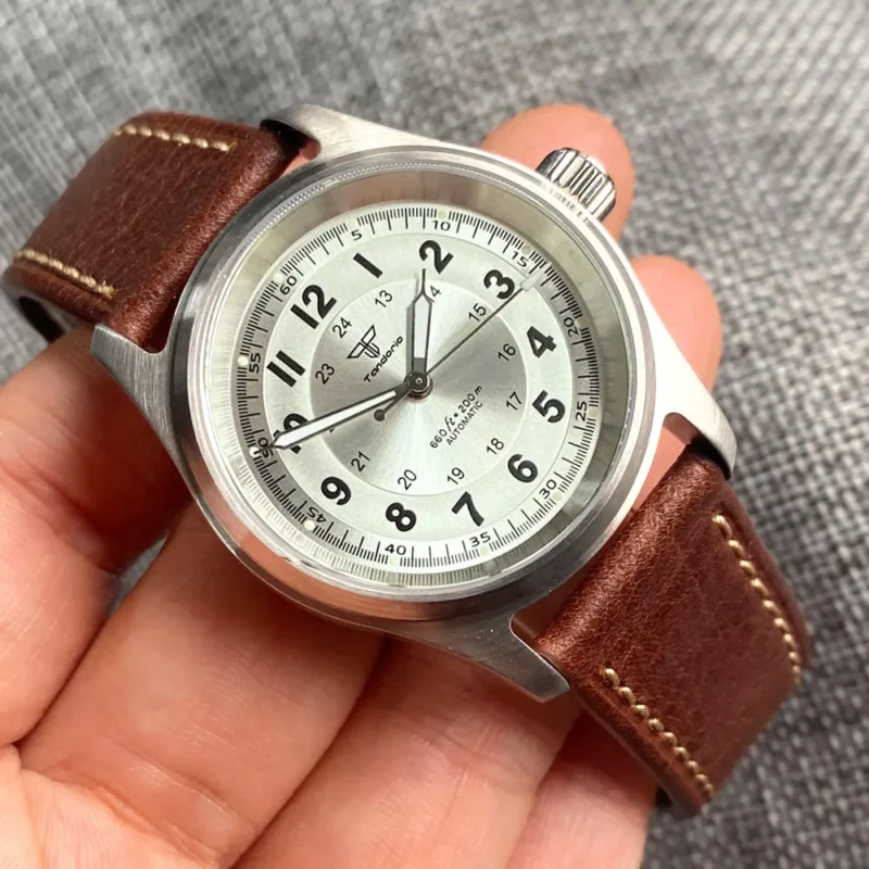 Vintage Bronze 36mm Automatic Pilot Watch with Sapphire Crystal and Leather Strap - Image 14