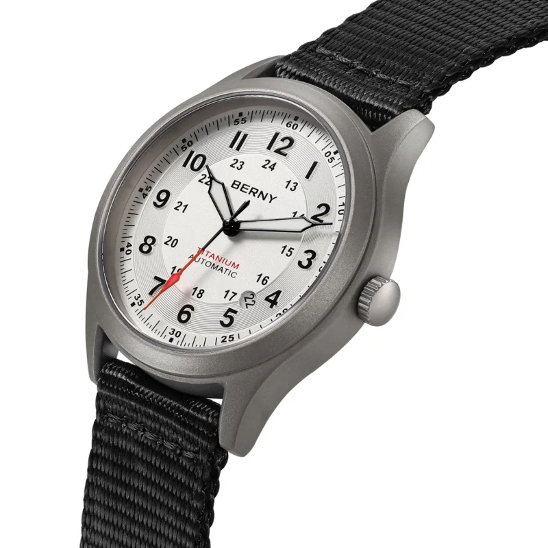 Titanium Pilot Field Automatic Watch with Super Luminous Dial and Canvas Strap - Image 2