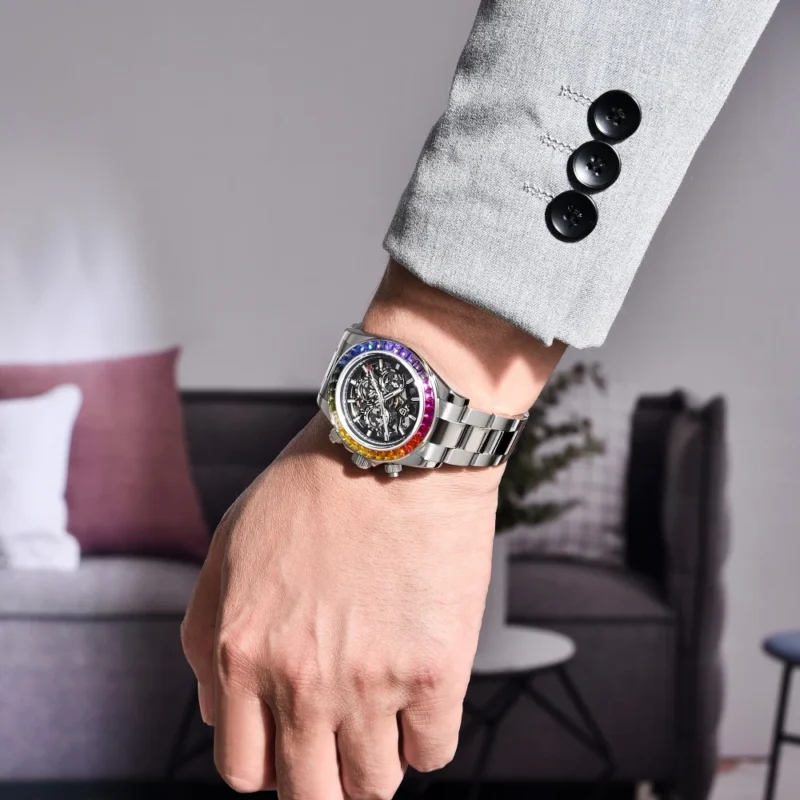 Luxury Skeleton Automatic Watch with Sapphire Crystal and Stainless Steel Bracelet - Image 2