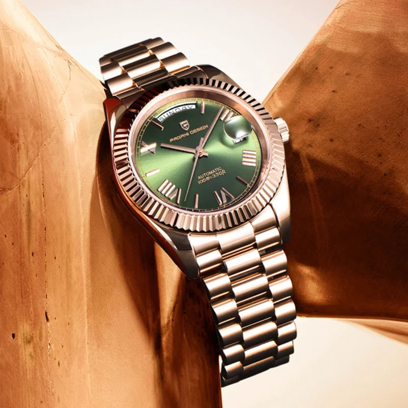 Luxury Automatic Watch with Sapphire Crystal and Rose Gold Stainless Steel Bracelet - Image 6