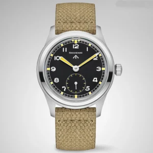 Vintage Pilot Mechanical Hand Wind Watch with Luminous Dial and Canvas Strap