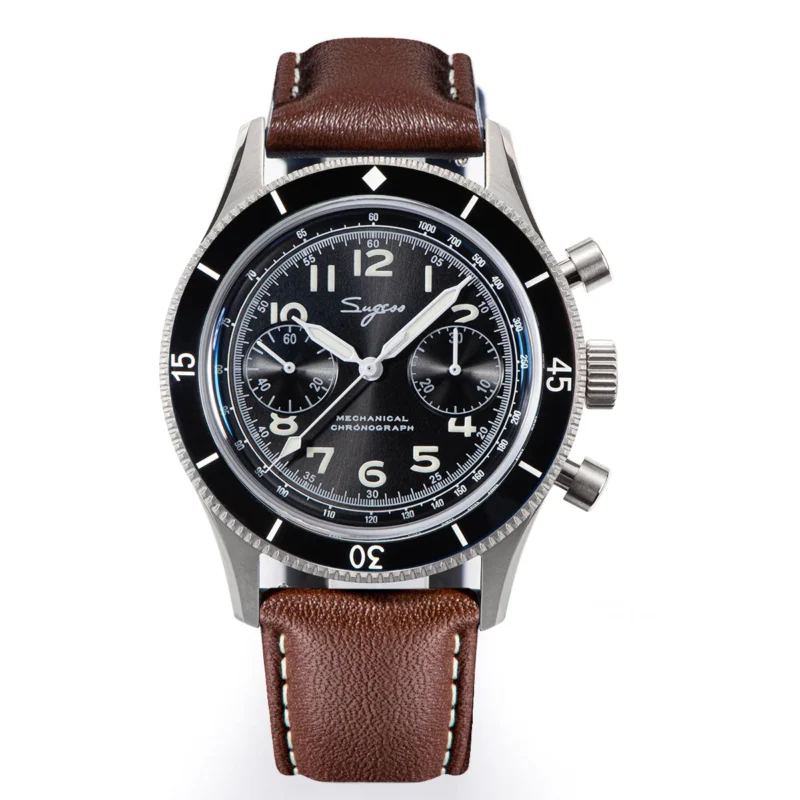 Pilot Chronograph Hand-Wind Mechanical Watch with Skeleton Display and Leather Strap - Image 8