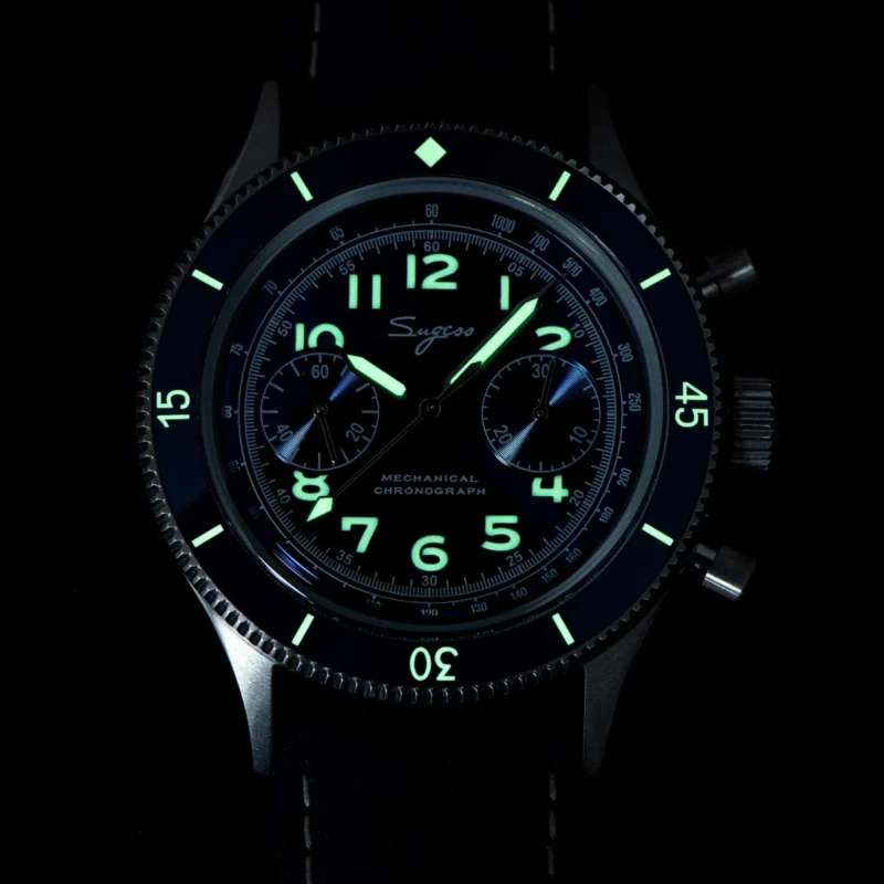 Pilot Chronograph Hand-Wind Mechanical Watch with Skeleton Display and Leather Strap - Image 5