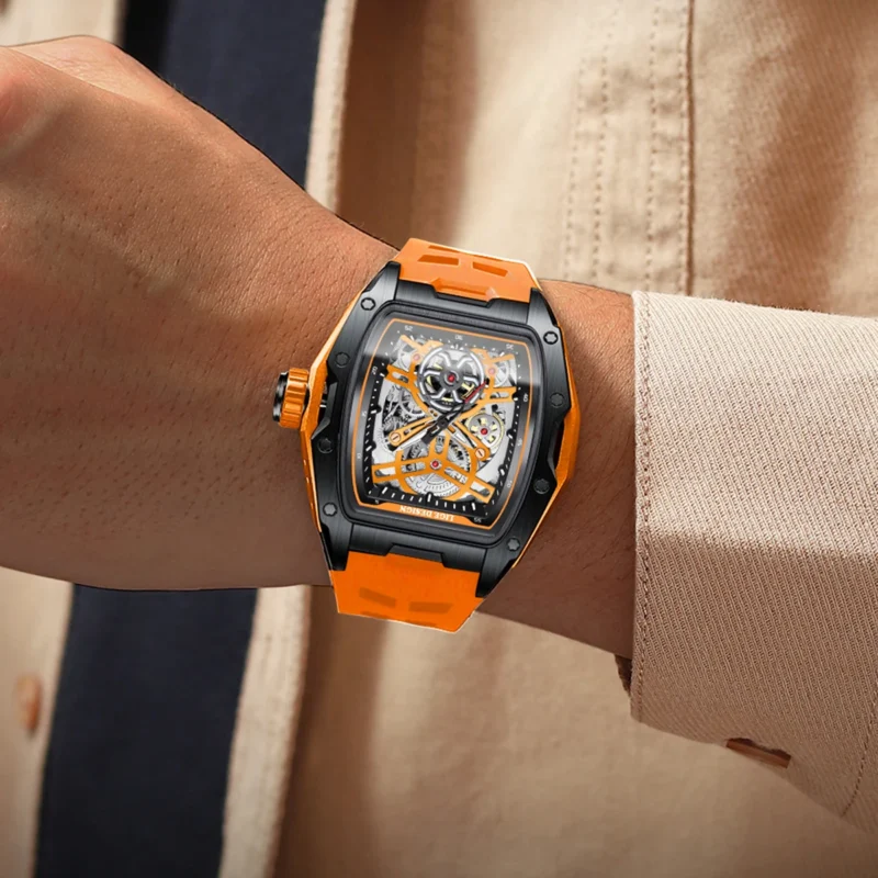 Square Skeleton Automatic Mechanical Watch with Luminous Display and Silicone Strap - Image 4