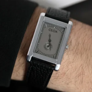 Classic Rectangular Quartz Watch with Stainless Steel Case and Leather Strap