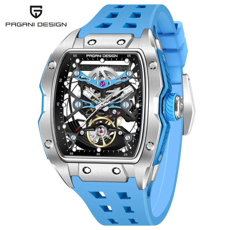 Luxury Skeleton Automatic Watch with Sapphire Crystal and Rubber Strap - Image 9