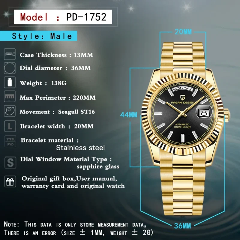 Classic Rose Gold Automatic Watch With Sapphire Crystal And Stainless Steel Bracelet - Image 6