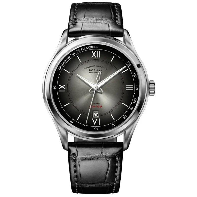 Classic Gradient Dial Automatic Watch with Sapphire Crystal and Leather Strap - Image 11