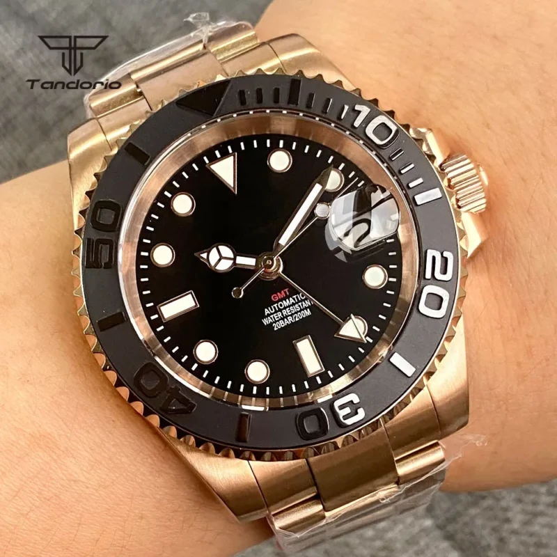 Professional GMT Automatic Dive Watch with Rose Gold Case and 20 Bar Water Resistance - Image 6