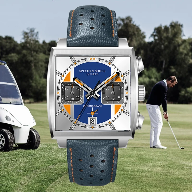 Luxury Rectangular Chronograph Quartz Watch with Stainless Steel Bracelet and Calendar Function - Image 4