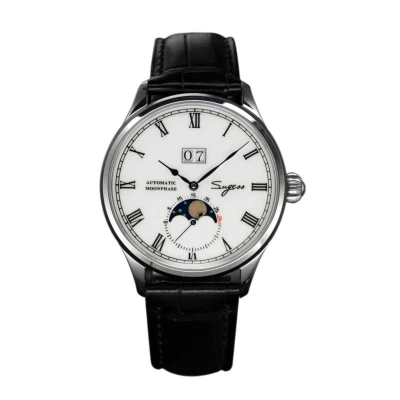 Luxury Automatic Moonphase Watch with Sapphire Crystal and Leather Strap - Image 10
