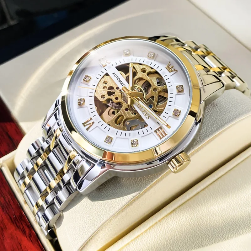 Skeleton Automatic Mechanical Watch with Luminous Dial and Stainless Steel Bracelet - Image 10