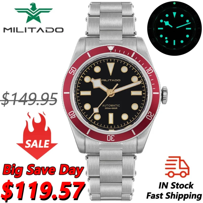 Vintage Automatic Dive Watch with NH35 Movement Sapphire Crystal C3 Luminous 38mm Stainless Steel