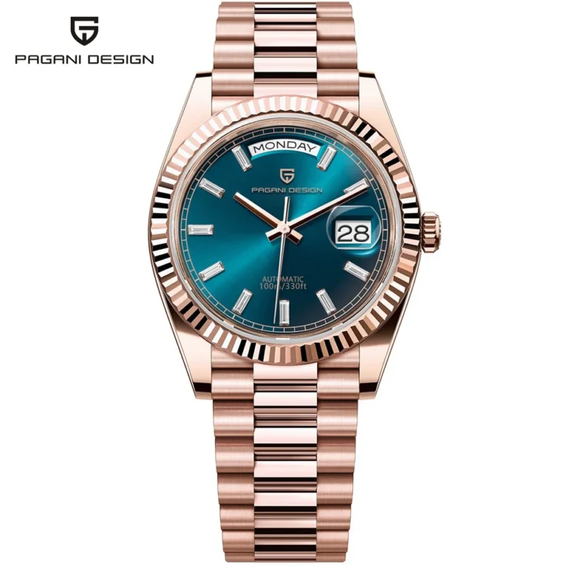 Luxury Automatic Rose Gold Watch with Sapphire Crystal and Complete Calendar Steel Bracelet - Image 10